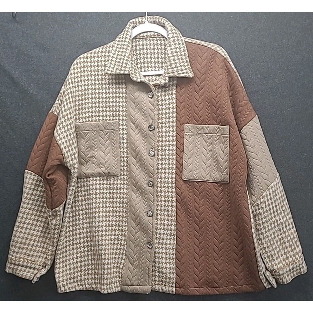 Coyote Textured Houndstooth Patchwork Sweater Jacket Western Casual